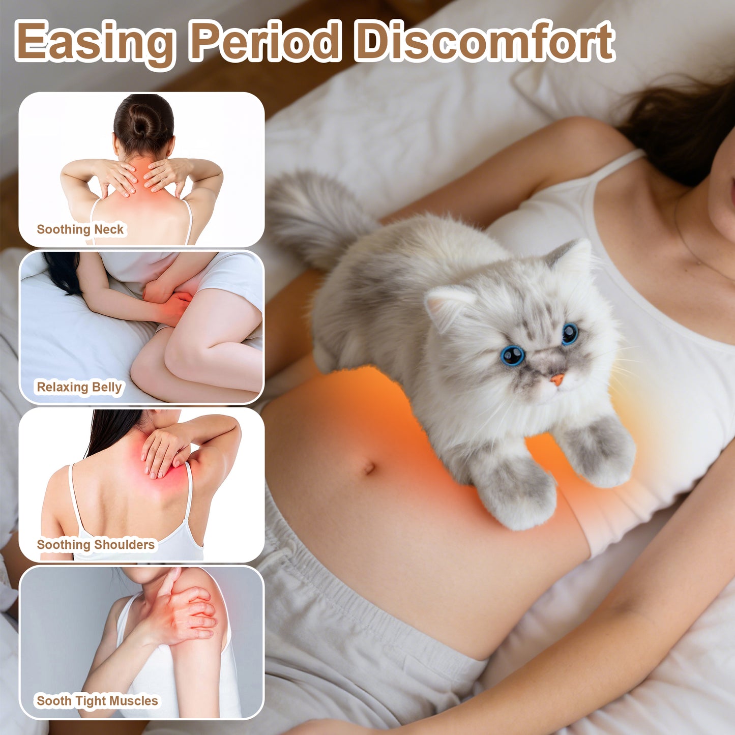 Gray Cat Lifelike Weighted Heated Cat for Comfort & Calm with Microwavable Pack