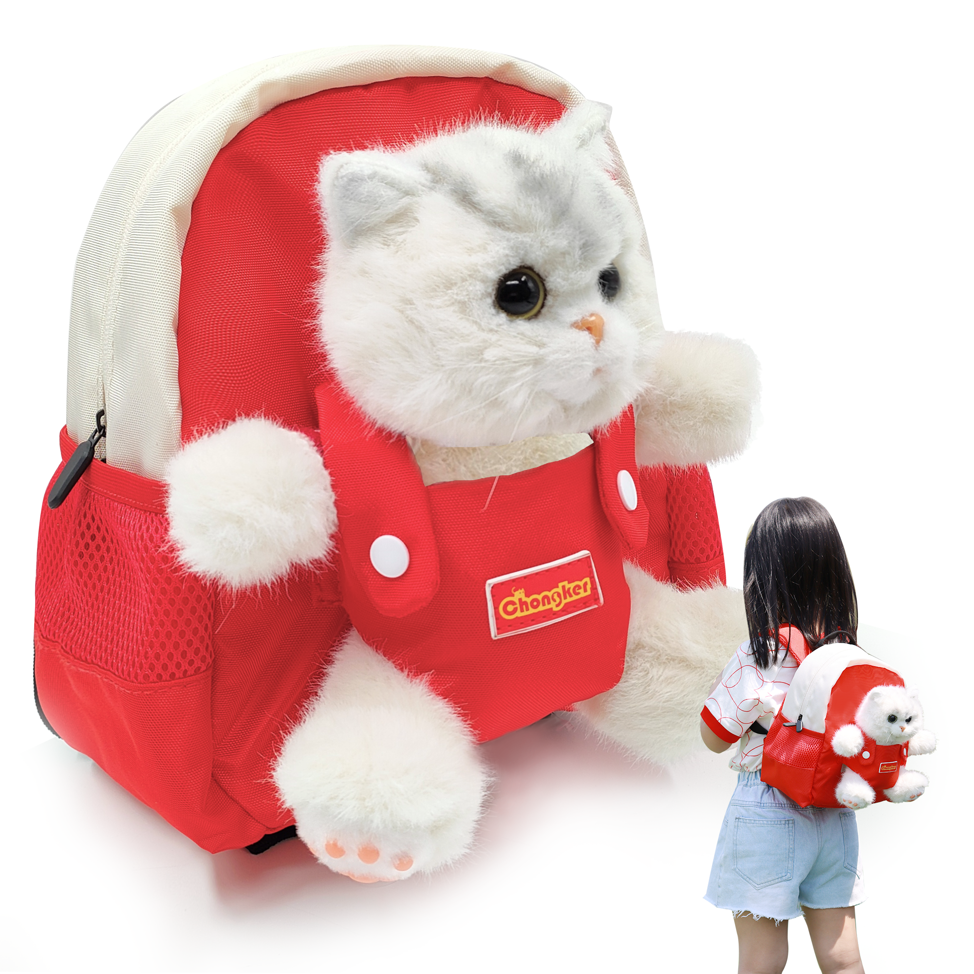 Chongker Toddler Backpack for Boys and Girls 3 4 5 6 Years Old Companion Gifts Plush Cat for Kids - Chongker