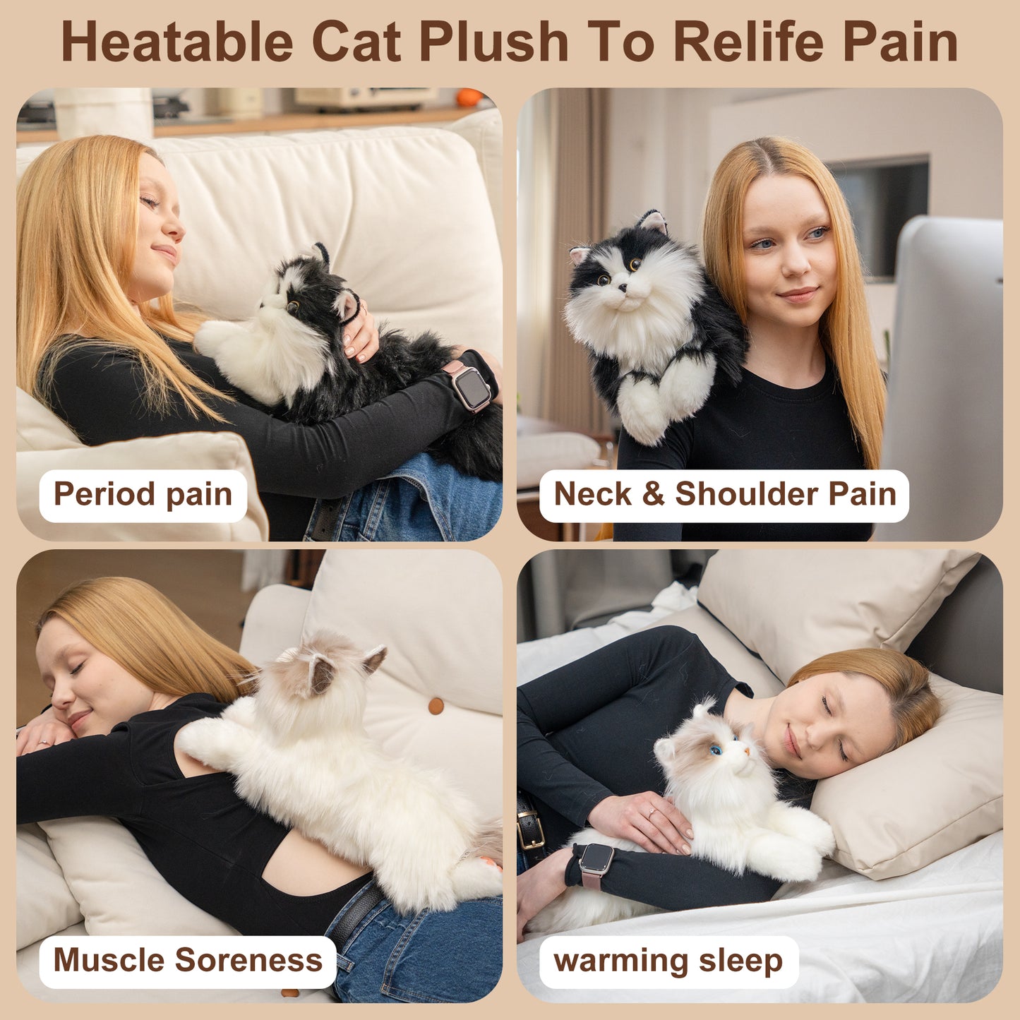 Tuxedo Lifelike Weighted Heated Cat for Comfort & Calm with Microwavable Pack