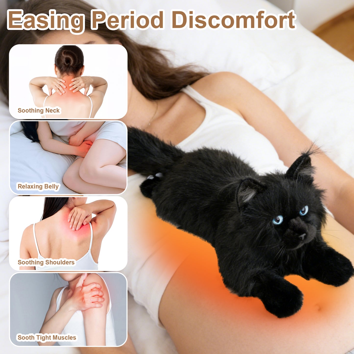 Black Maine coon Lifelike Weighted Heated Cat for Comfort & Calm with Microwavable Pack