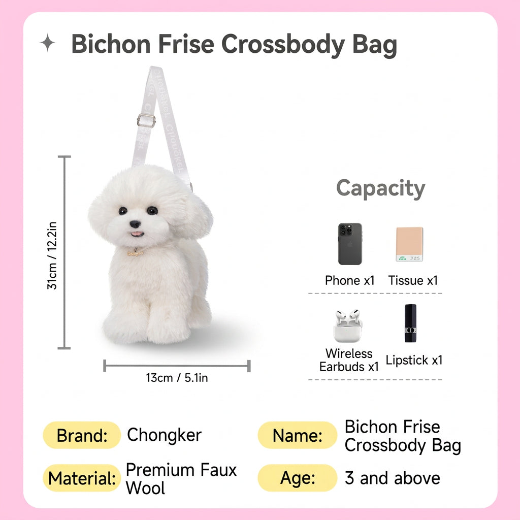 Bichon Frise Dog Backpack - Lifelike Companion Dog for Puppy Lovers
