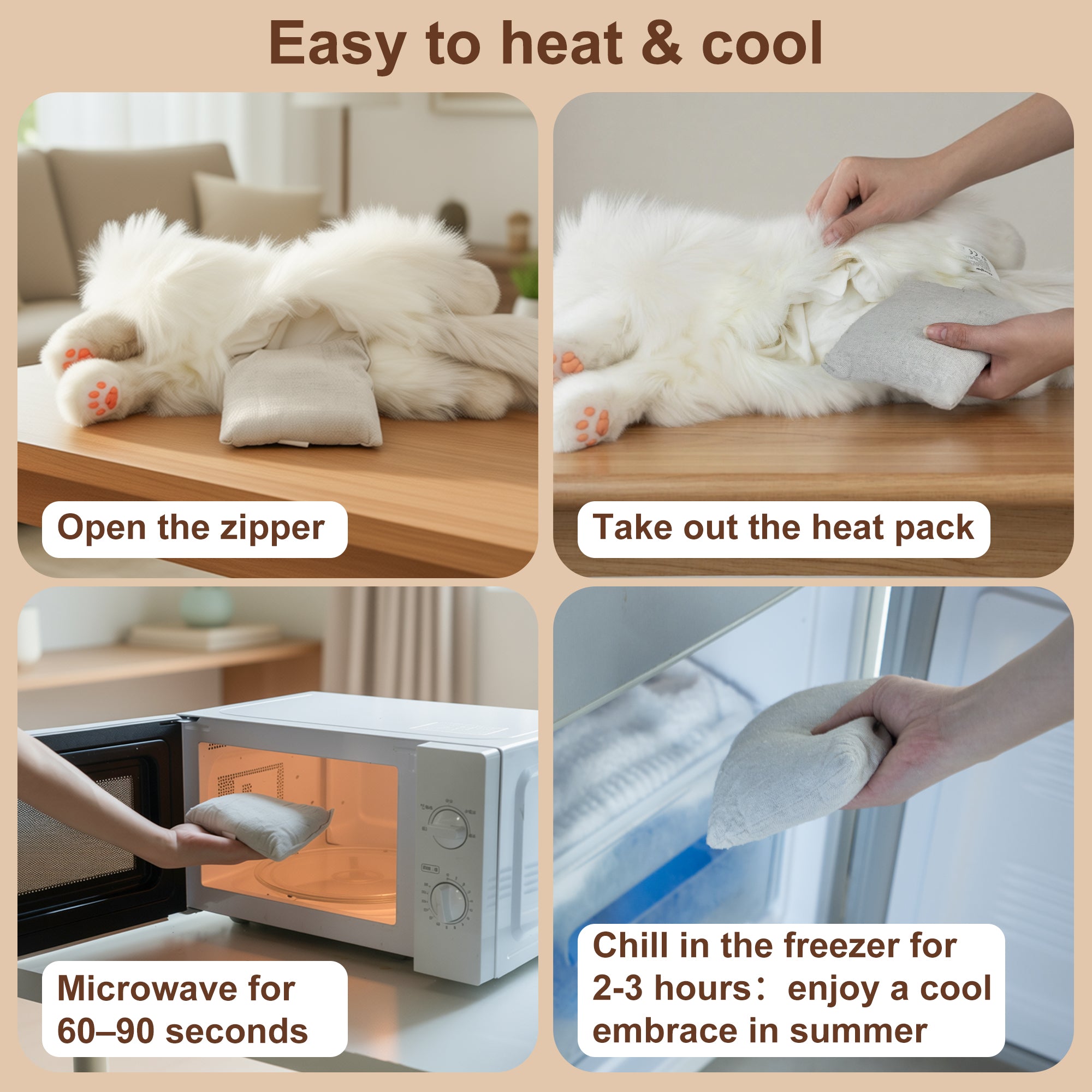 Lifelike Weighted Heated Cat for Comfort & Calm with Microwavable