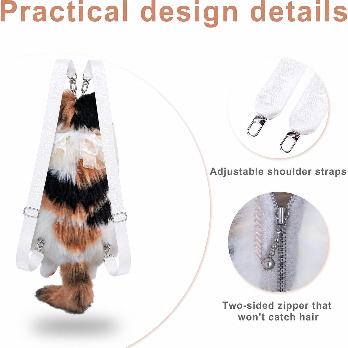 Calico Cat Backpack – Lifelike Plush Cat Bag for Women & Kids