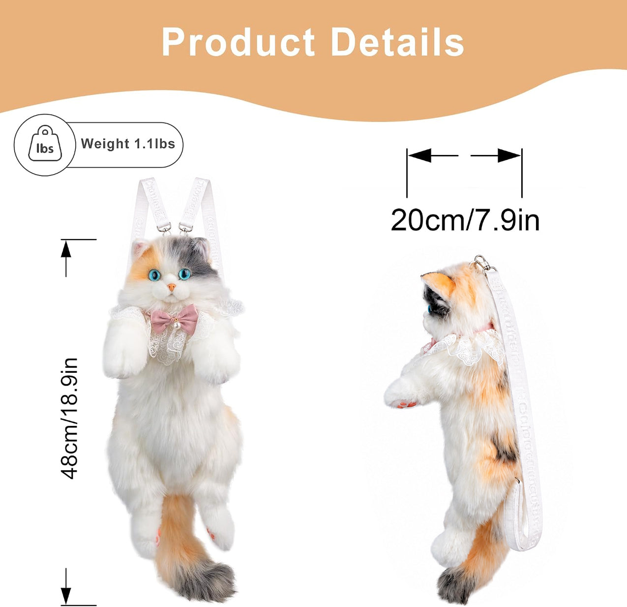 Fairy Light-calico Cat Backpack –Handmade Glowing Plush Gift