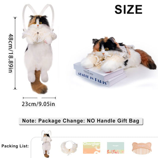 Schildpattkatzen-Rucksack – Lebensechte Plüsch-Tasche für Frauen und Kinder
