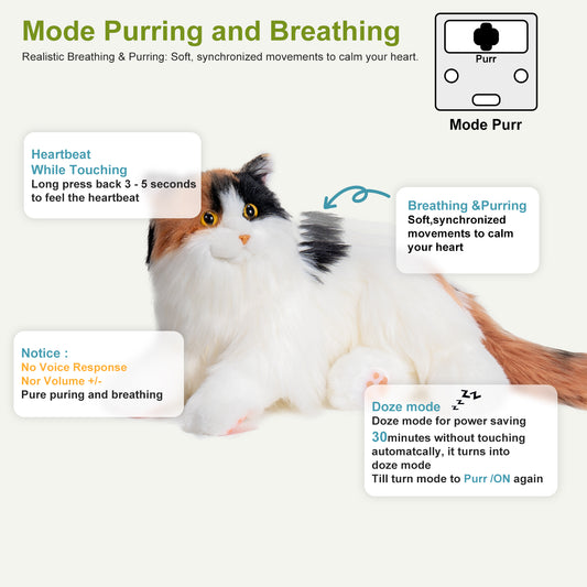 Breathing Calico Percy 2.0- Heartbeat Pur,Voice Robonic Cat
