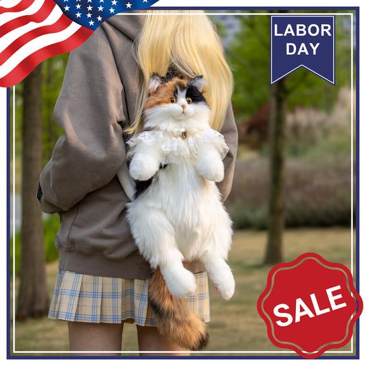 Calico Cat Backpack – Lifelike Plush Bag for Women & Kids