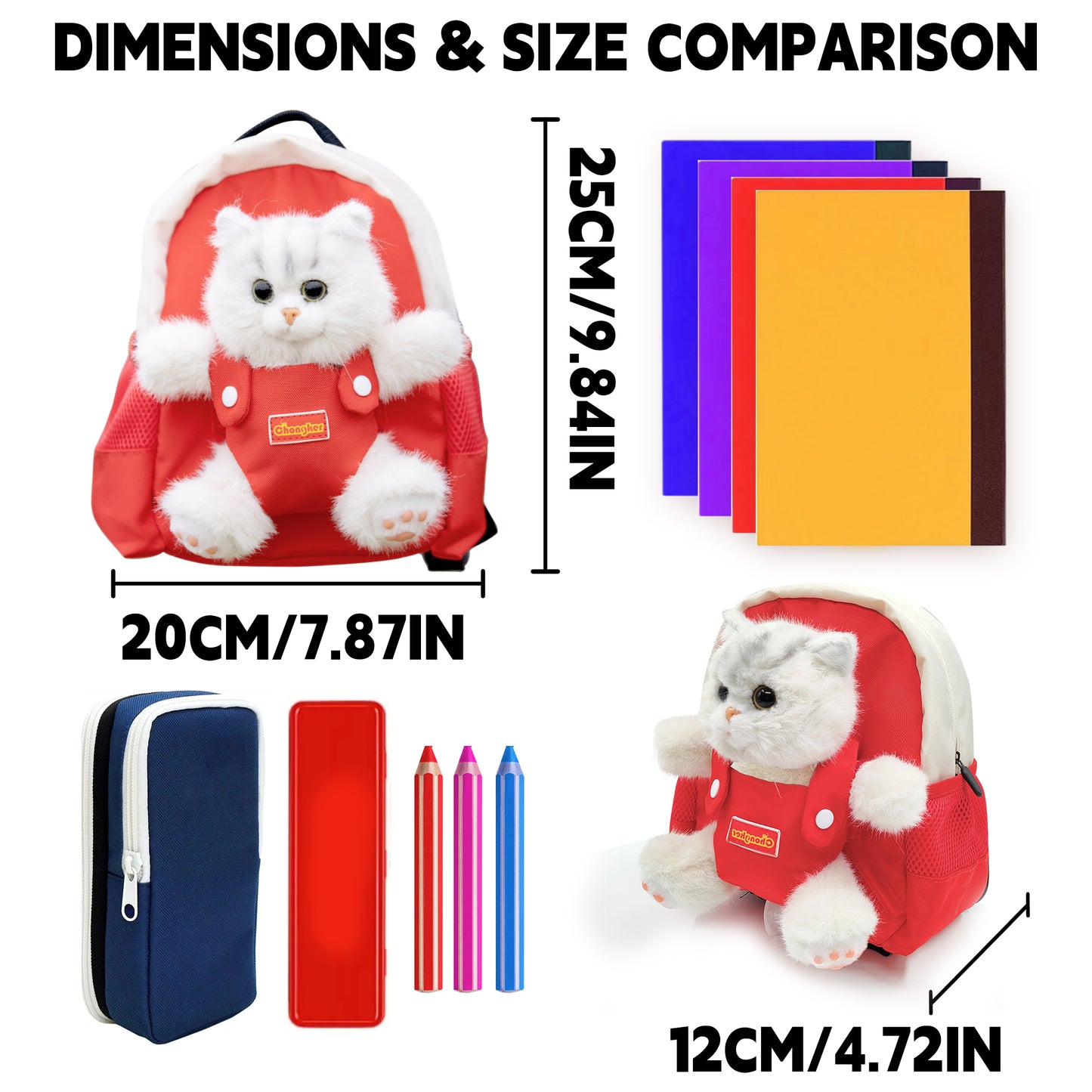 Chongker Toddler Backpack for Boys and Girls 3 4 5 6 Years Old Companion Gifts Plush Cat for Kids - Chongker