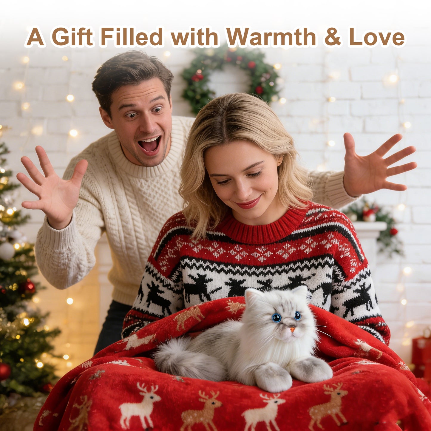 Gray Cat Lifelike Weighted Heated Cat for Comfort & Calm with Microwavable Pack