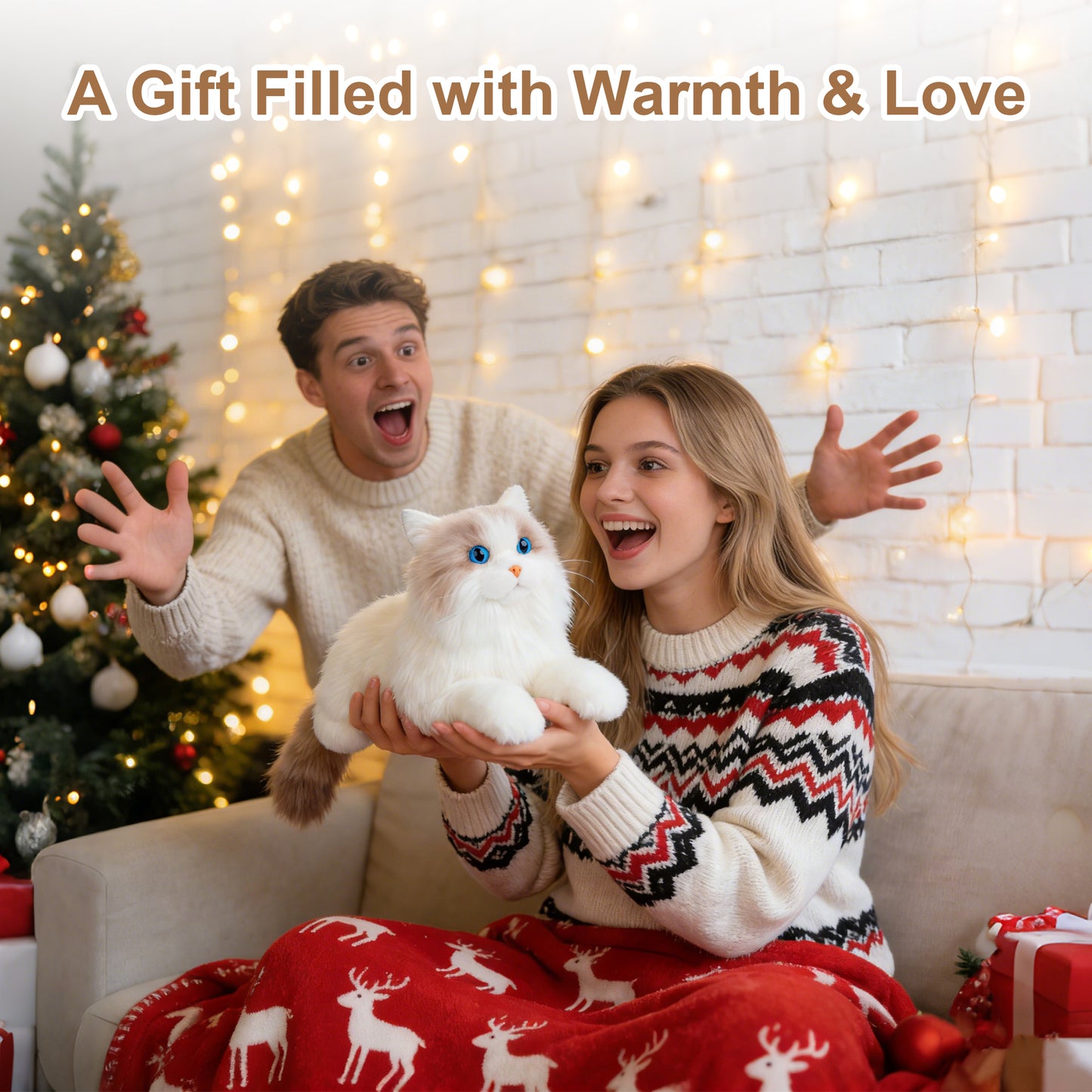 Lifelike Weighted Heated Cat for Comfort & Calm with Microwavable Pack