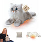 Gray Cat Lifelike Weighted Heated Cat for Comfort & Calm with Microwavable Pack