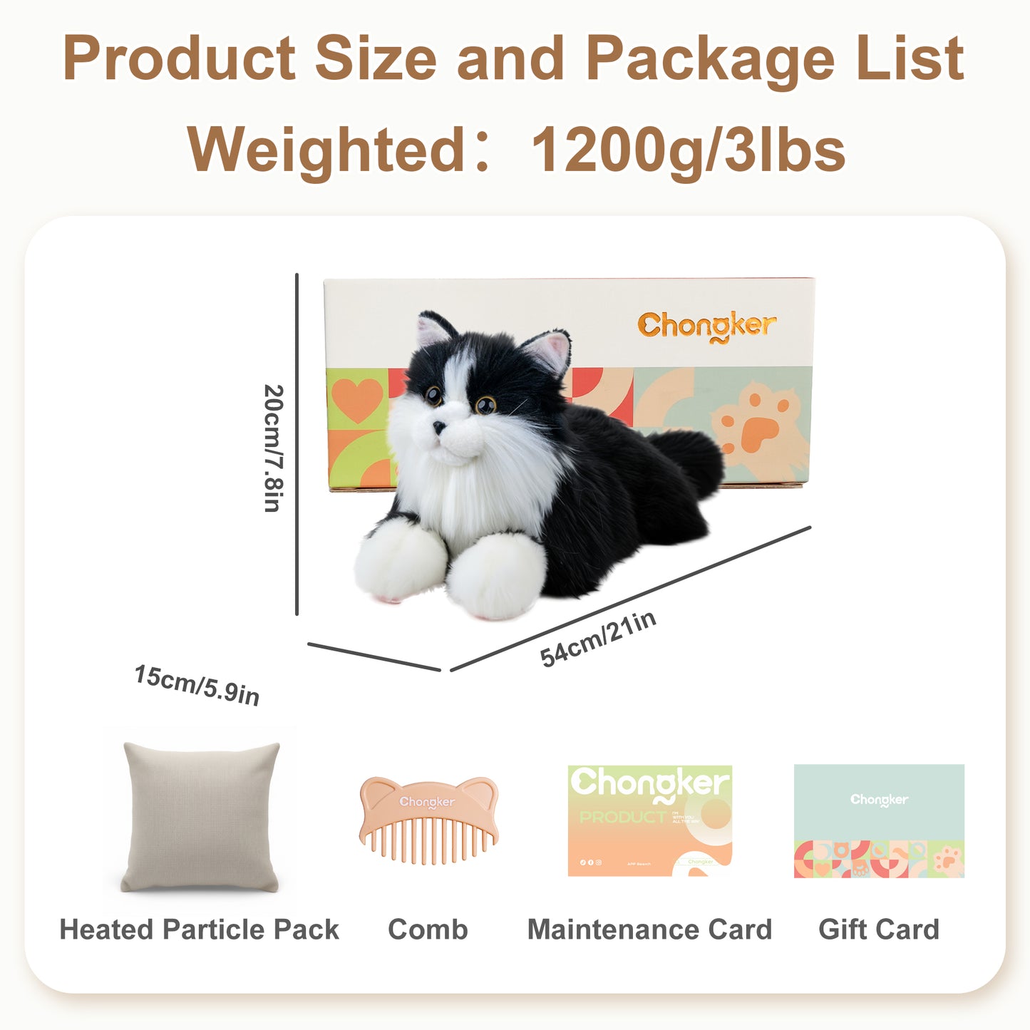 Tuxedo Lifelike Weighted Heated Cat for Comfort & Calm with Microwavable Pack
