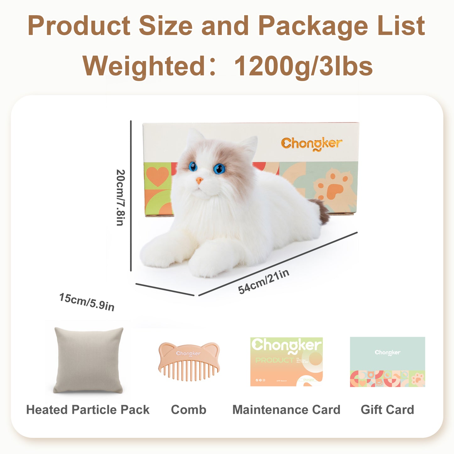 Lifelike Weighted Heated Cat for Comfort & Calm with Microwavable Pack