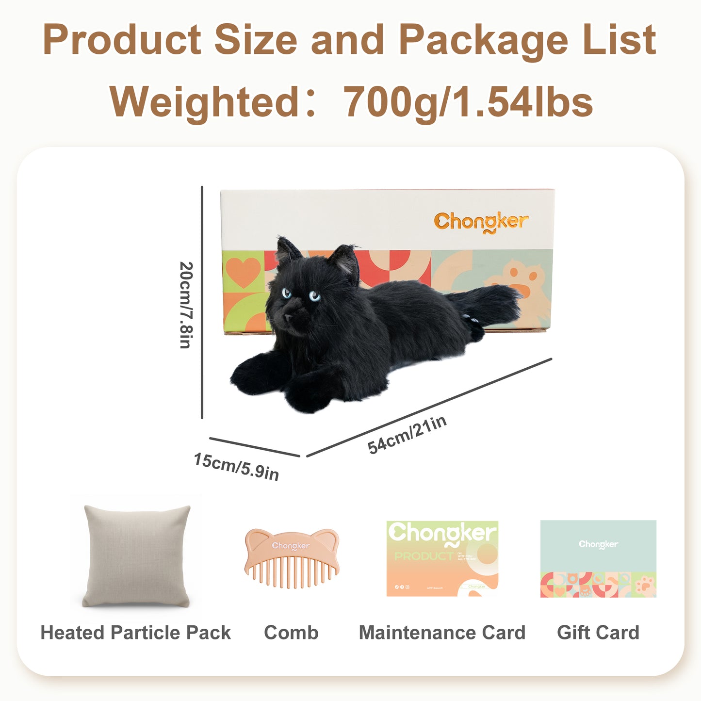 Black Maine coon Lifelike Weighted Heated Cat for Comfort & Calm with Microwavable Pack
