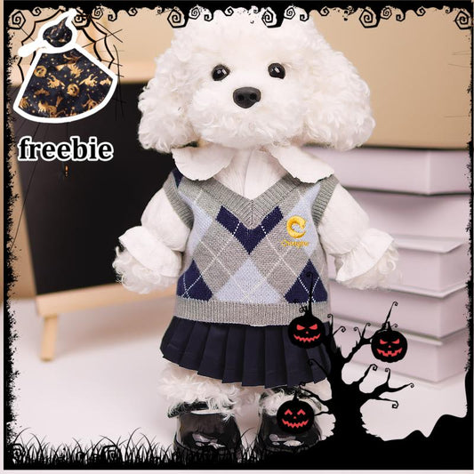 Muñeco Caniche Blanco (Uniforme Escolar)