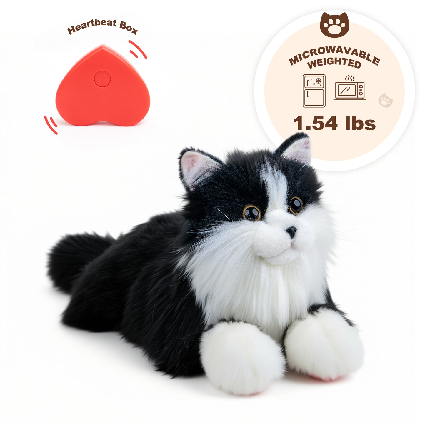 Tuxedo Lifelike Weighted Heated Cat for Comfort & Calm with Microwavable Pack