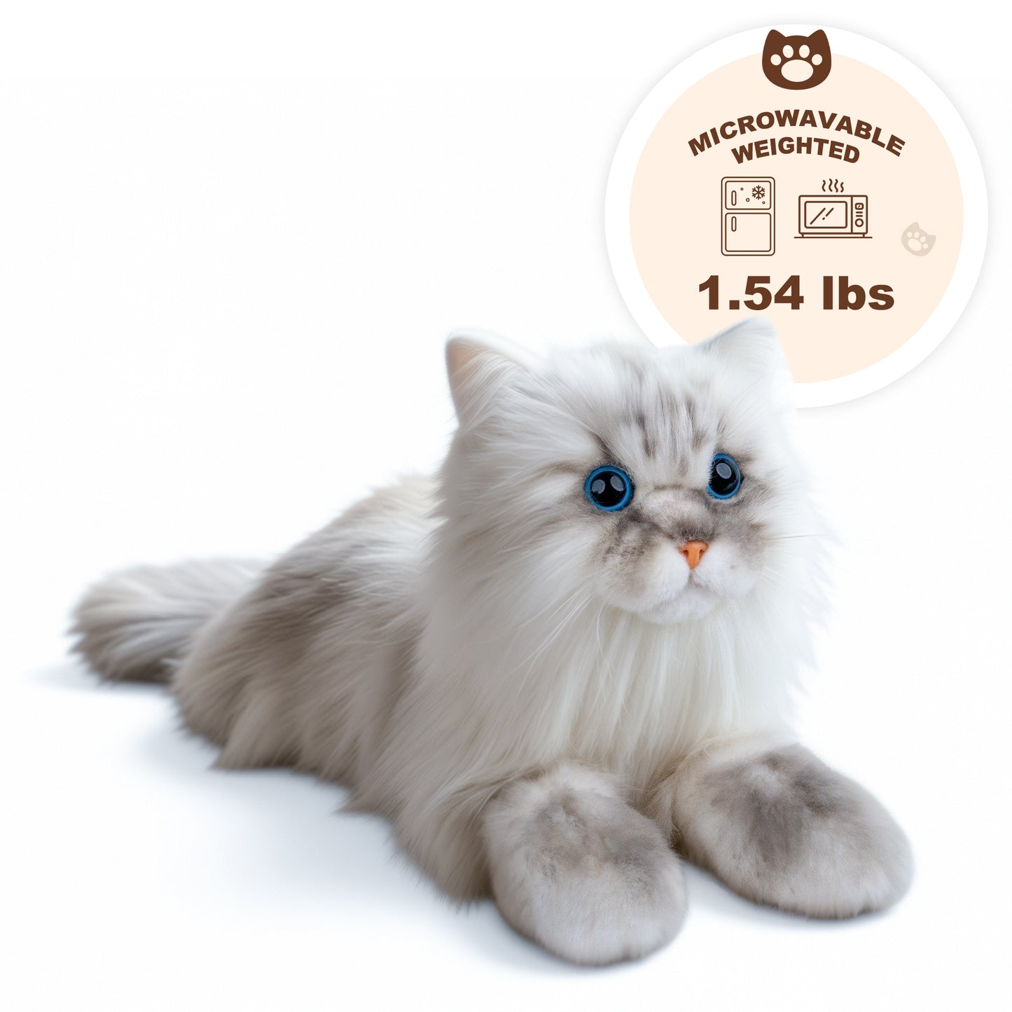 Lifelike Weighted Heated Cat for Comfort & Calm with Microwavable Pack