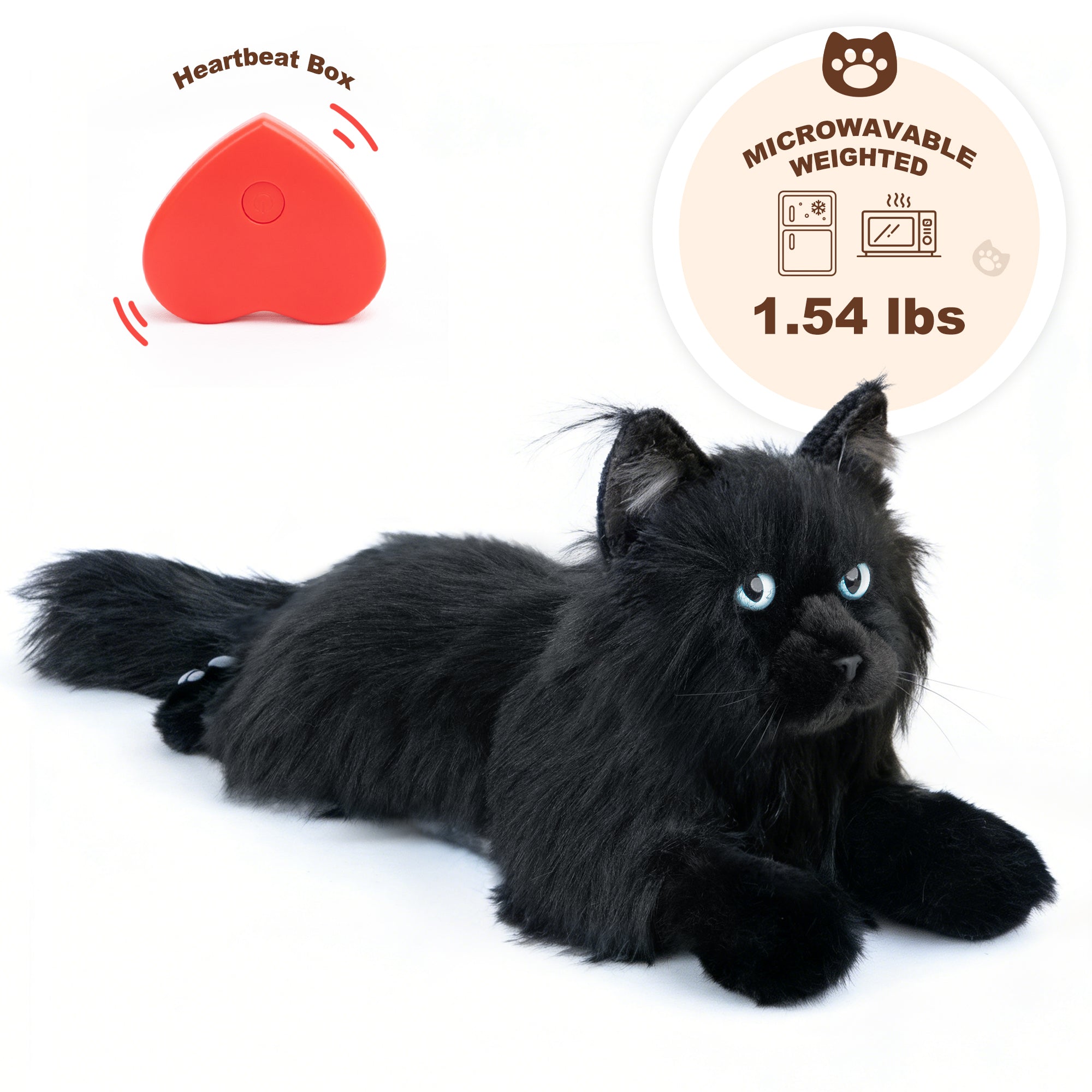 Black Maine coon Lifelike Weighted Heated Cat for Comfort & Calm