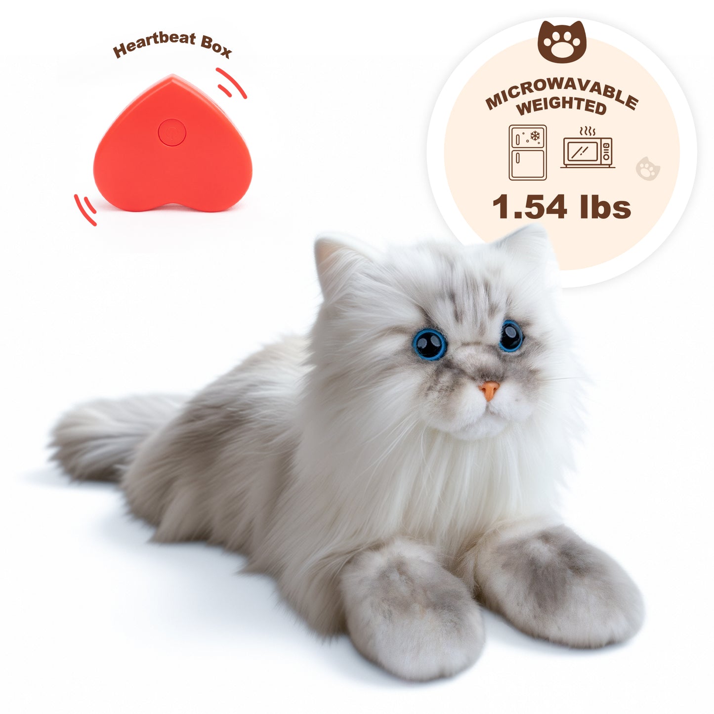 Lifelike Weighted Heated Cat for Comfort & Calm with Microwavable Pack