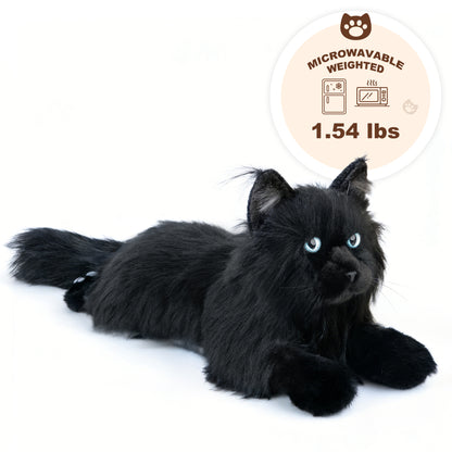 Black Maine coon Lifelike Weighted Heated Cat for Comfort & Calm with Microwavable Pack