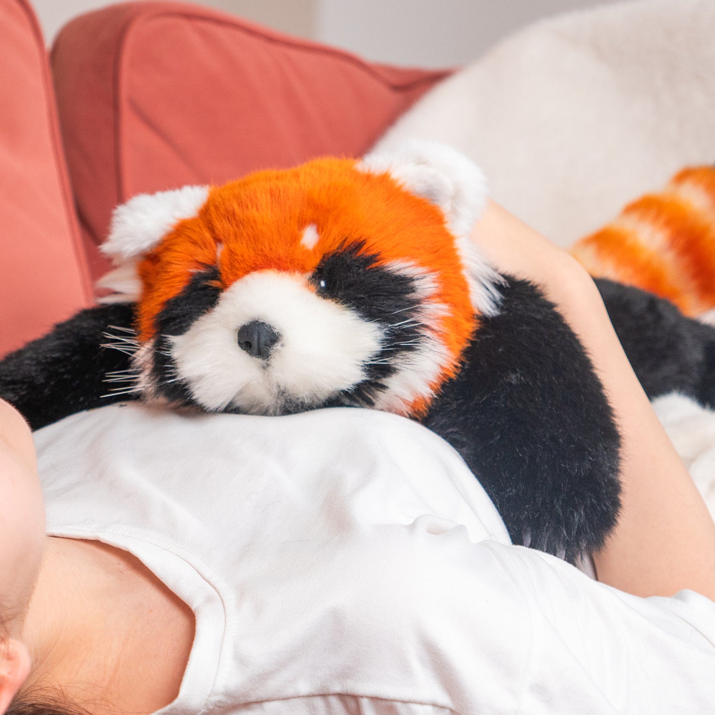 Realistic handmade plush read panda