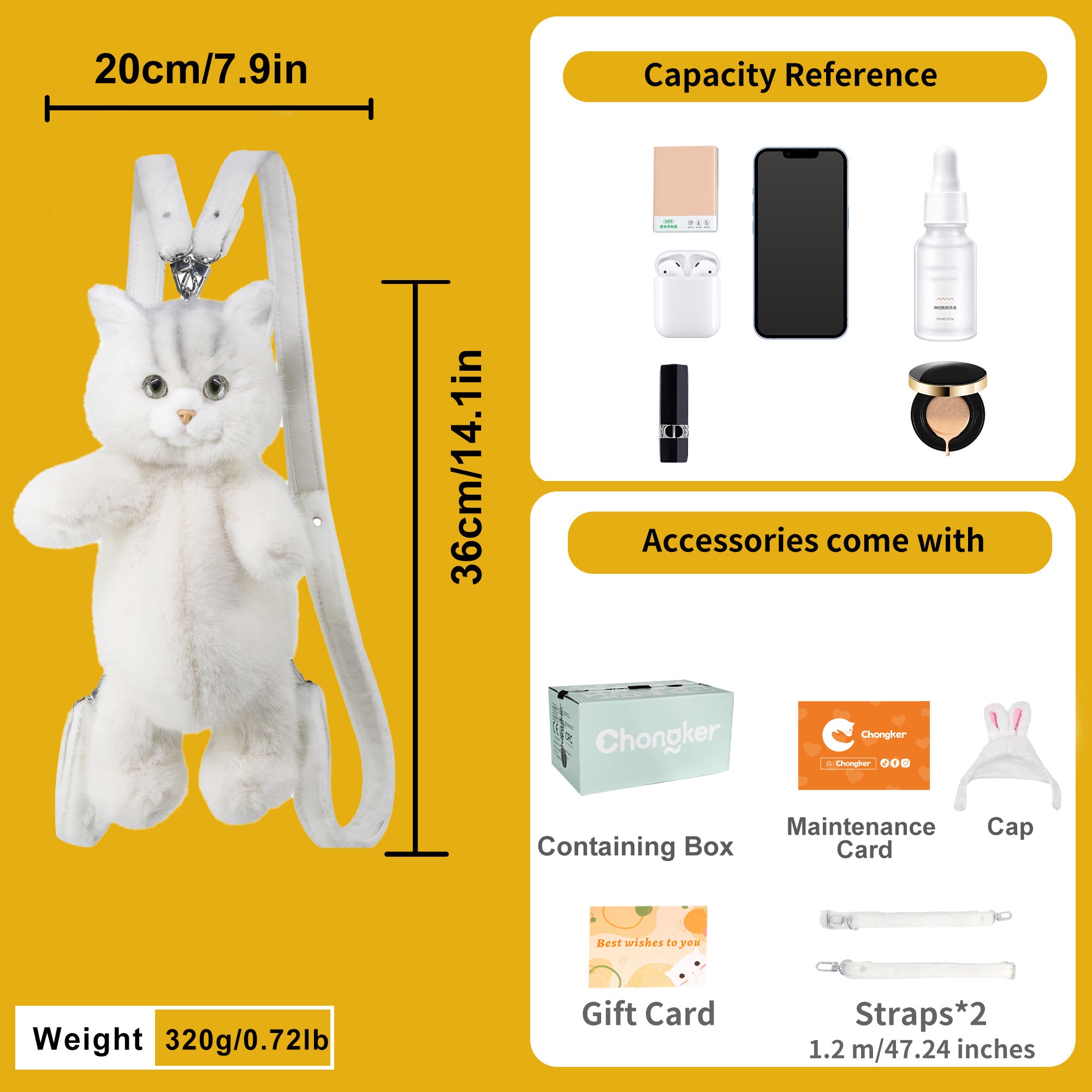 White Short-hair Cat Backpack