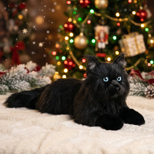 ブラックメインクーンのリアルな重さ付き温熱猫、快適さとリラックスのために電子レンジで温められるパック付き