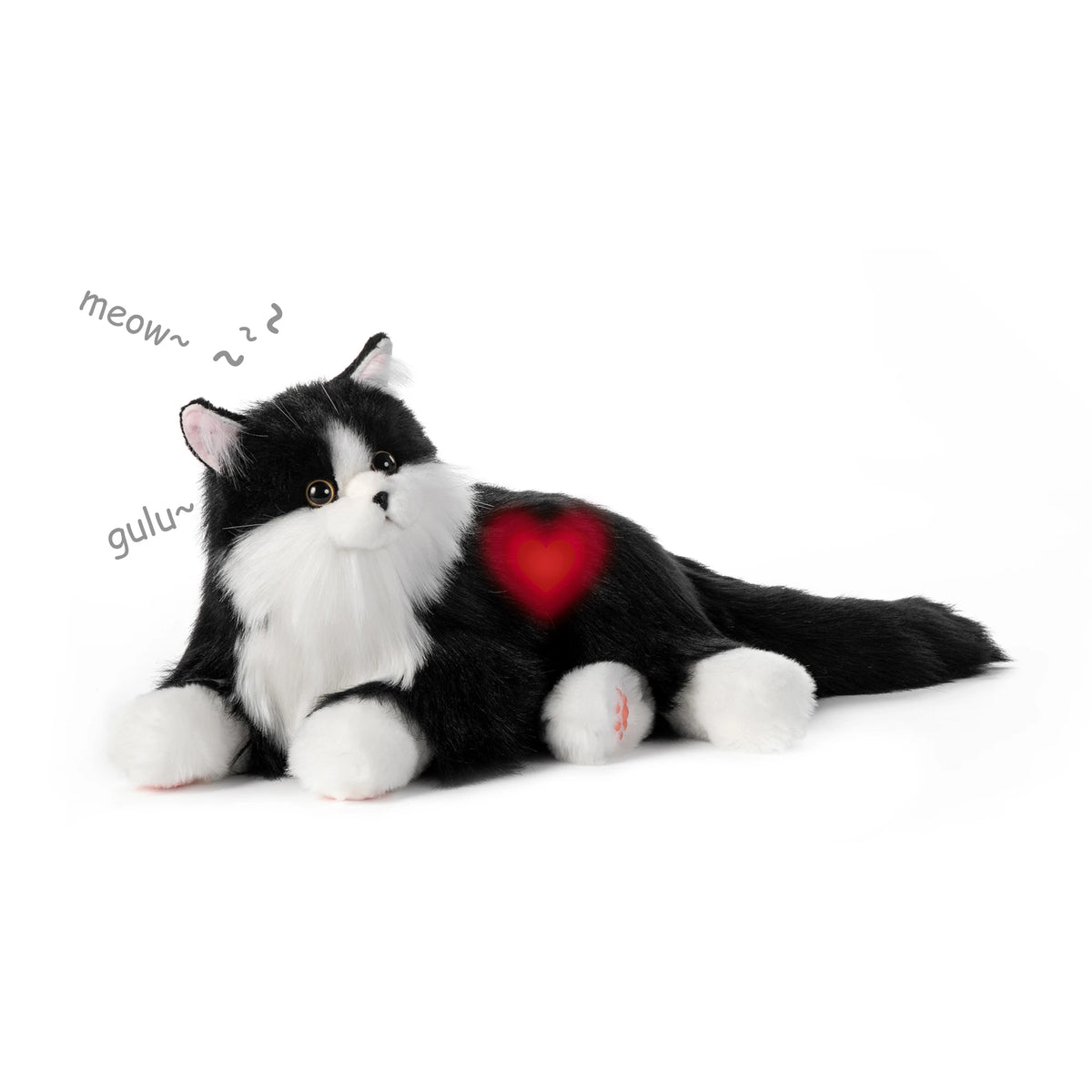 Percy robot cat tuxedo cat heart beats purrs